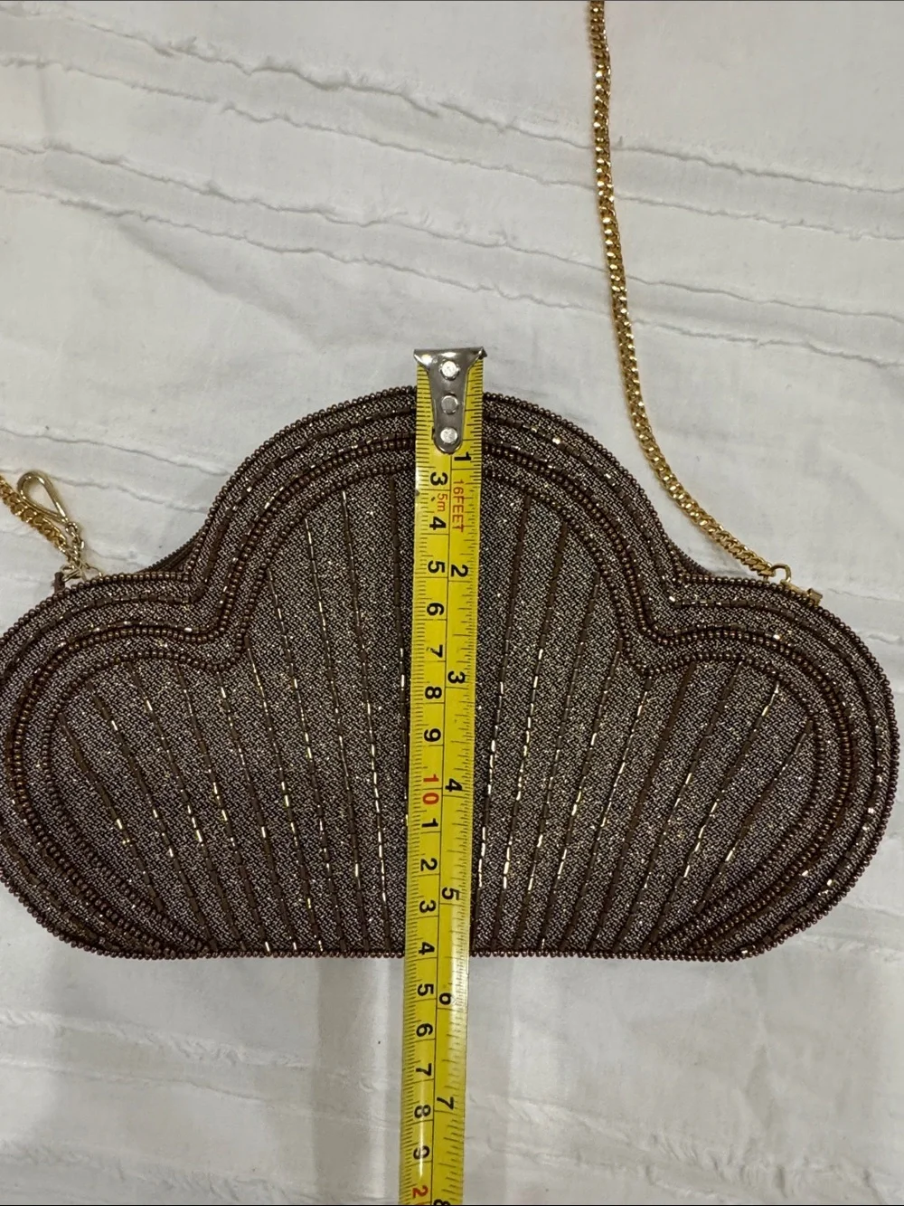 Hashimotos Embellished Gold Beaded Evening Clutch with Chain Strap